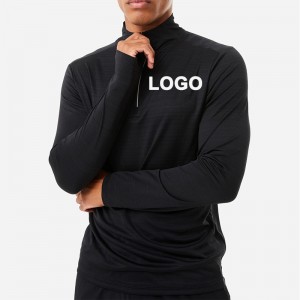 1/4 predný zips gymnastické tričká s dlhým rukávom pre mužov módny dizajn 90 % polyester 10 % elastan Čierny úplet Tričko s palcom