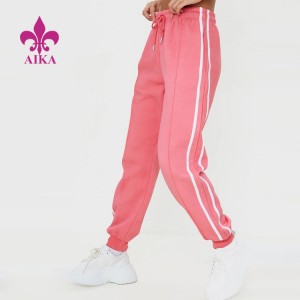 Nové trendy vlastní logo Bavlna Polyester Candy Růžová Dvojitý Boční proužek Stahovací šňůrka v pase Ženy Joggery