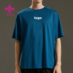 Logotipo personalizado que imprime camisetas de fitness de poliéster em branco para esportes de ginástica simples de manga curta para homem
