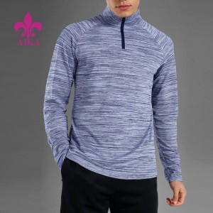 Ambongadiny fanatanjahantena fanatanjahan-tena Long Sleeve 1/4 Zipper Polyester Gym T Shirts Ho an'ny lehilahy