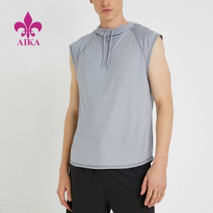 Lättvikts Quick Dry 100 polyester anpassad ärmlös huva för män gym linne