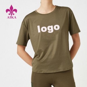 O Gym curto feito sob encomenda de pouco peso das mulheres da luva do logotipo da tela de malha ostenta a camisa lisa de T para imprimir