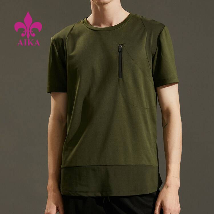 Visoko zmogljiva modna športna oblačila – najbolj prodajane poletne majice 2021, lahka moška majica z žepom na zadrgo in kratkimi rokavi z okroglim izrezom – AIKA