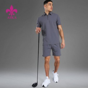 Bagong Design High Quality Sweat Suit Anti-pilling Polyester Active Ribbed Polo Top Short Set Para sa Mga Lalaki