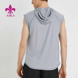 Lub teeb nrawm qhuav 100 Polyester Custom Sleeveless Hooded Mens Gym Tank Top