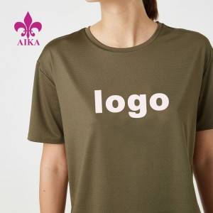 Легка сітчаста тканина з логотипом і коротким рукавом, жіноча спортивна однотонна футболка для друку