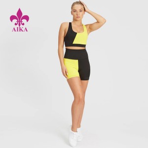 Bagong Fashion Hot Sell Two-Color Splicing Breathable Sports Shorts Yoga Set Para sa Babae