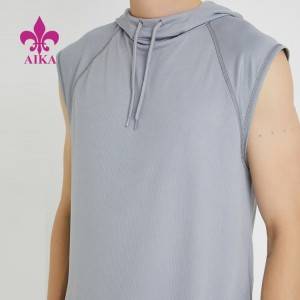 Lättvikts Quick Dry 100 polyester anpassad ärmlös huva för män gym linne