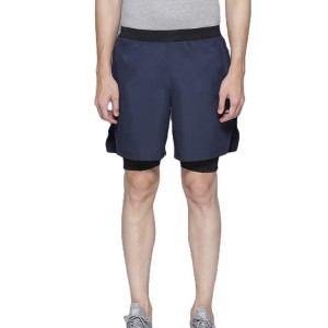 Disseny de moda cintura elàstica transpirable 2 en 1 teixit teixit pantalons curts de gimnàs per a homes