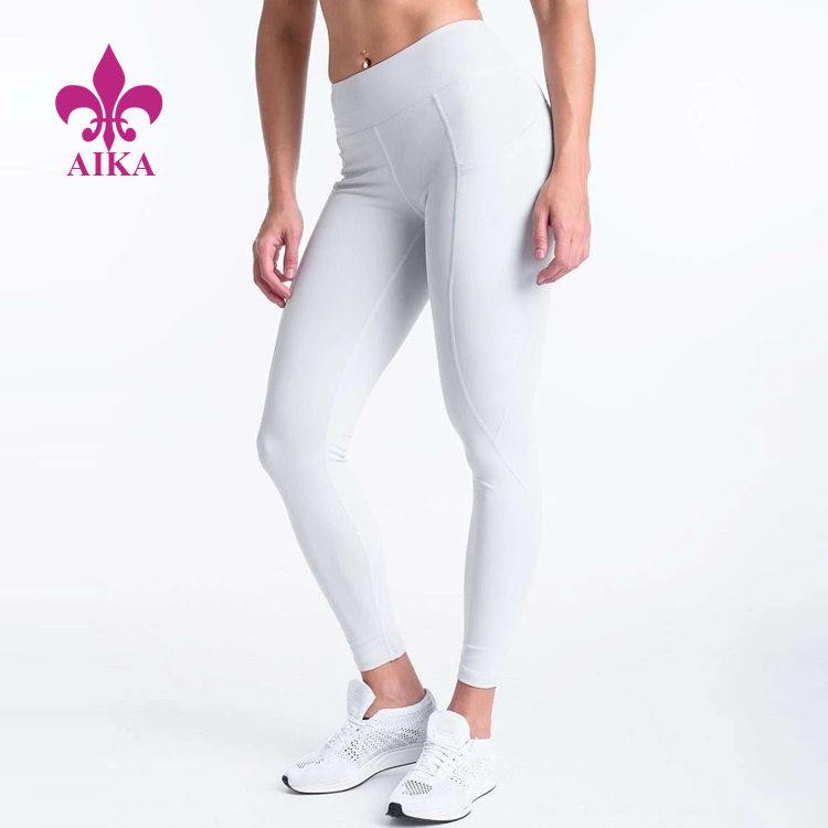 Waist Compression Yoga Tights Plain White Gym Leggings Design for Women Yoga