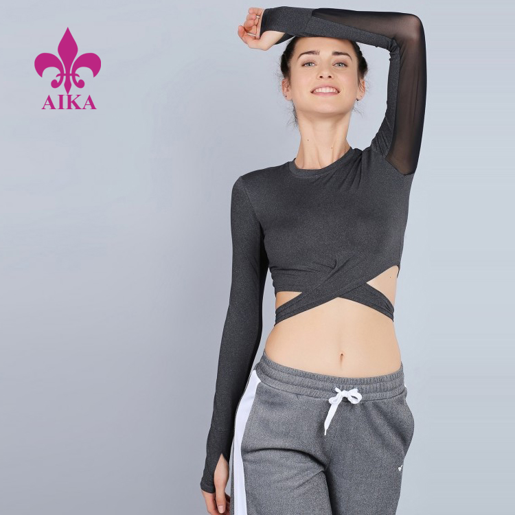 Новопристигла женска активна одећа са поп стоп мрежастим рукавима, урезана мајица за фитнес