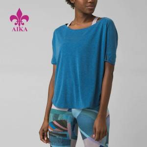 कस्टम डिजाइन स्ट्रेच स्वेट-विकिंग कसरत कपडा फिटनेस योग टी शर्ट महिला