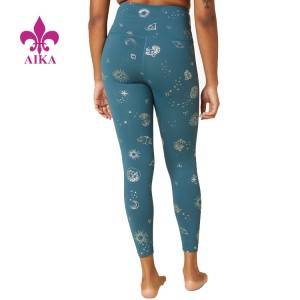 ခါးမြင့်သော Midi leggings အပြင်ဘက် ချုပ်ရိုးမပါသော အားကစားဝတ် အမျိုးသမီး Foil Print Yoga Leggins ဘောင်းဘီ