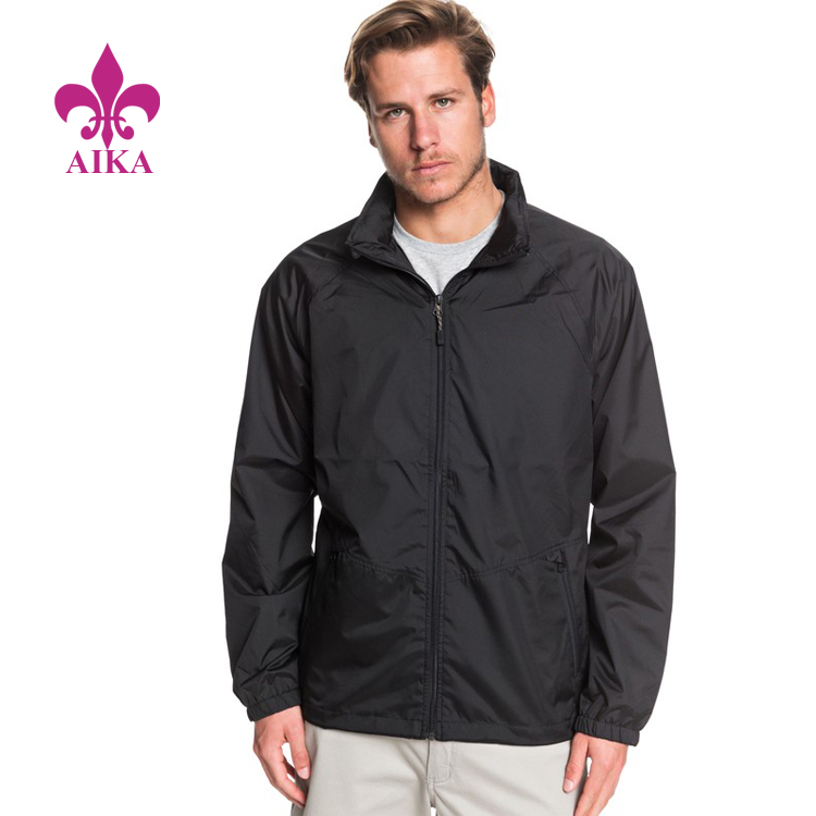 Packable Hood Mesh Lining Water-Resistant Windbreaker Sports Jacket para sa Mga Lalaki