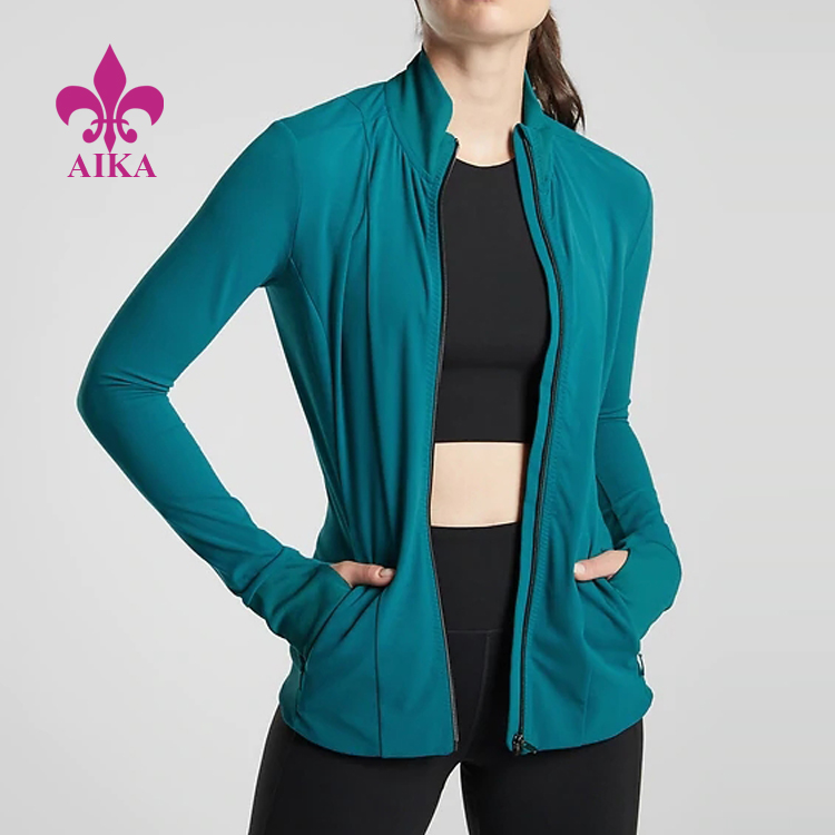 Venda calenta de niló Spandex gimnàs ioga jaquetes esportives de cultiu personalitzades amb caputxa per a dones