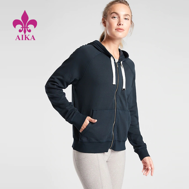 Vysokokvalitné telocvičné oblečenie na mieru, priedušná ľahká športová bunda s kapucňou pre ženy