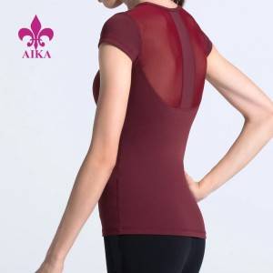 Samarreta esportiva de gimnàs de malla de màniga curta lleugera i transpirable Logotip personalitzat per a dones