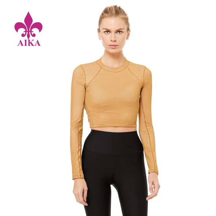 Benutzerdefinierte Yoga Sportbekleidung Soft Performance Jersey Crop Langarm T-Shirt Damen Top