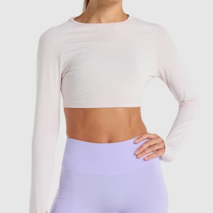 Vysoce kvalitní, lehké a prodyšné dámské tričko s otvory na palce Yoga Crop Top
