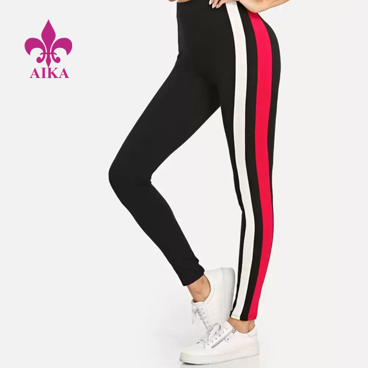 Lag luam wholesale Custom Sporty Style Striped Women Tights Breathable Sports Yoga Leggings