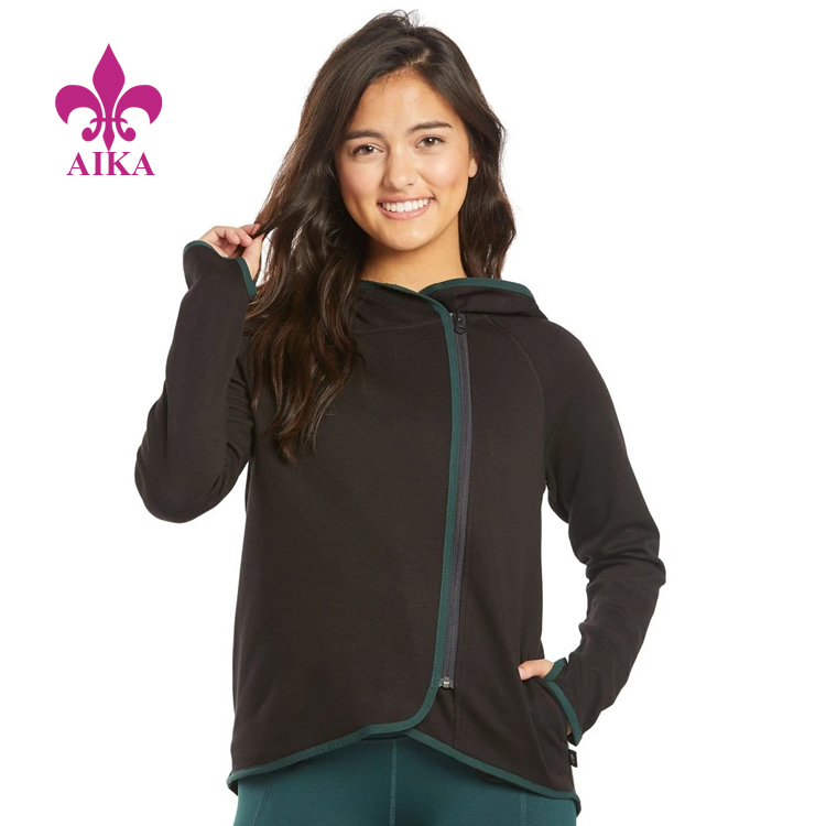 Sıcak Satış Moda Tasarımı Yüksek Kalite Özel Kadın Spor Giyim Thumbholes Hoodie Yoga Ceket
