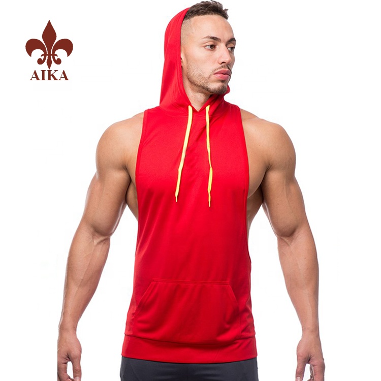 Factory Supply Men Ensfarget skjorte - Nyeste blanke, ermeløse hettegensere tilpasset herre body fit løpesportsklær – AIKA