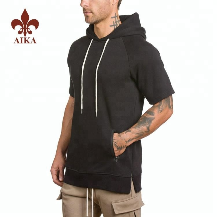 ราคาโรงงานสำหรับชุดกีฬาชุดกีฬา - ชุดกีฬาเครนคุณภาพสูงแบบกำหนดเองแขนสั้นสีดำออกกำลังกายเสื้อฮู้ดบุรุษเปล่า - AIKA