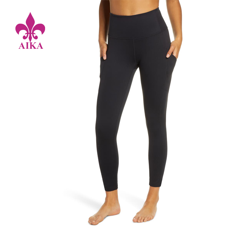Kiváló minőségű, egyedi, sima, magas derekú zseb 7/8 leggings Sport jóga női nadrág