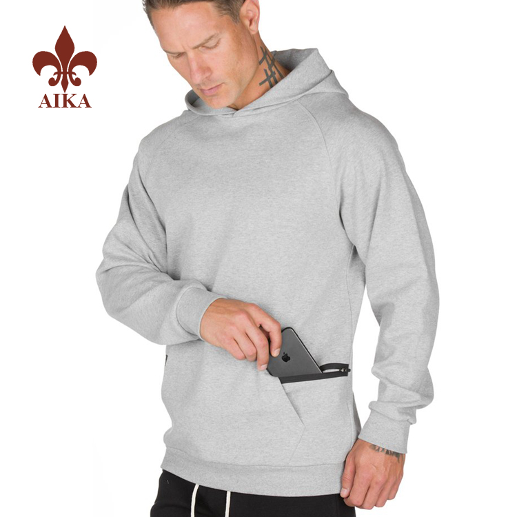 Wholesale loose fit zipped pocket custom outdoors mens running hoodies