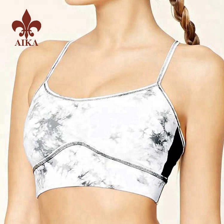 Kualitas tinggi sublimasi printing polyester spandex seksi yoga bolong olahraga bra