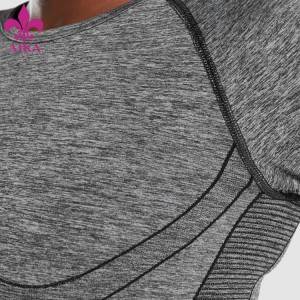 Aangepaste logo fitness yogakleding T-shirt meisjes lange mouw afdrukken rekbare duimgaten crop top