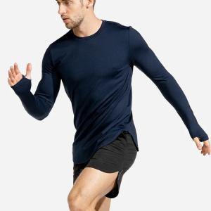 Hög kvalitet lättvikts tumhål Mesh Back Slim Fit Gym Långärmad T-shirt för män