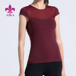 Mrežasta lahka, zračna telovadna športna majica s kratkimi rokavi po meri za ženske