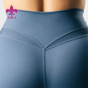 Engros brugerdefineret logo firevejs stretch høj talje Ribbede splejsede kvinders atletisk yoga shorts
