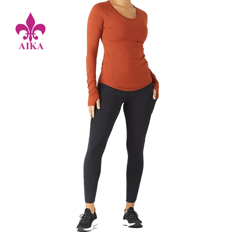 Jesenska kompresijska majica z dolgimi rokavi za telovadnico za ženske za športno vadbo
