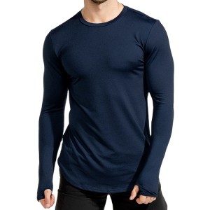 Högkvalitativa fitnesskläder Lättvikts träningsgym Tumhål Långärmad T-shirt för män
