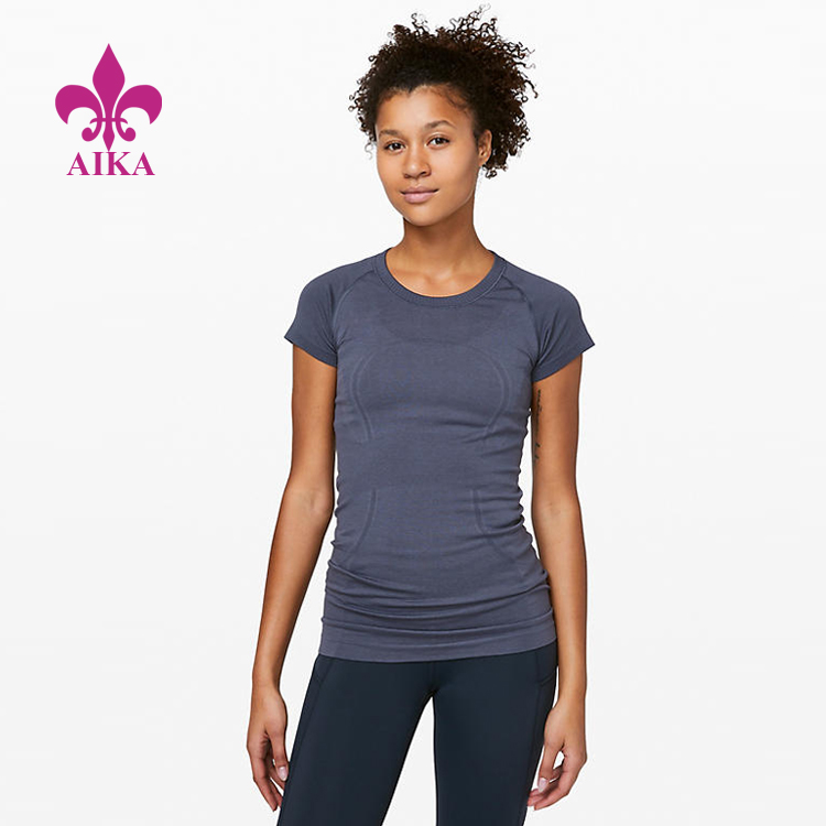 Custom Women Yoga Wear Body Skimming Compression Slim Mesh Running Sports T-shirt