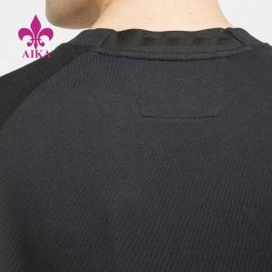Одяг для фітнесу. Чоловічий пуловер з круглим вирізом із французької махри OEM. Чорний класичний світшот