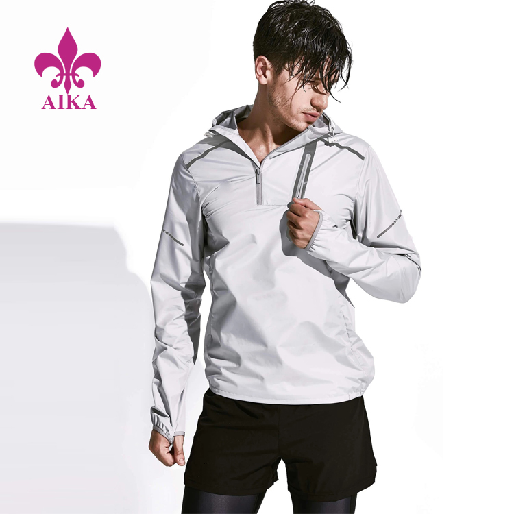 OEM Supply Track Sportswear - Бөөний захиалгаар хийсэн хагас цахилгаан товч загвартай гялалзсан эрэгтэй биеийн тамирын цамц – AIKA