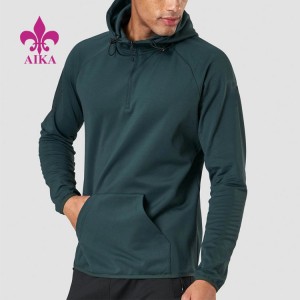 Custom High Quality Cotton Half Zip Fitness Mens Athletic Gym Wear Pullover Hoodies