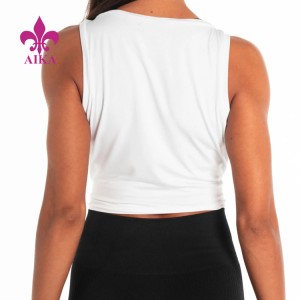 Najnovija ženska majica bez rukava za ljetni fitness s vezanim sprijeda ženska majica bez rukava s okruglim izrezom