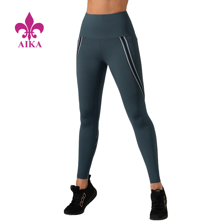 Pêdiviya Nû ya Fashion Design Stripe Side Pockets Compression Women Yoga Leggings
