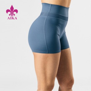 Pantalóns curtos de ioga atléticos para muller con logo personalizado por xunto de catro vías elásticos de cintura alta