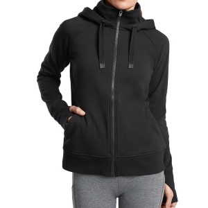 Hoge kwaliteit lichtgewicht duimgaten katoenen spandex hoodie met volledige ritssluiting voor dames