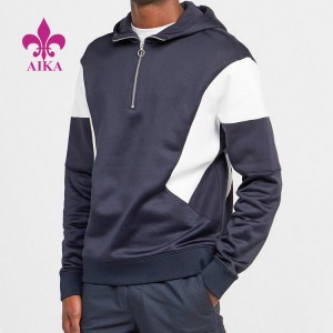 Engros atletisk beklædning Halv lynlås hættetrøje farve panel polyester mænds jogging sweatshirt hættetrøje