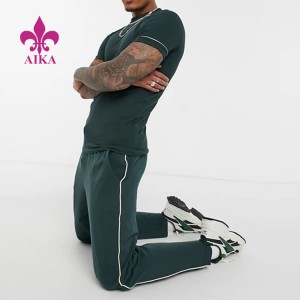 Men Sport Running Wear Logo Printing Solid Color Side Stripe Green Sweat Pants