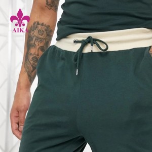 Мъжко спортно облекло за бягане, щампа с лого, едноцветни зелени спортни панталони със странични райета