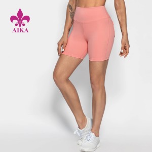 Jumla ya Gym Vaa High Kiuno Wanawake Desturi Logo Zipper Pocket Shorts Yoga
