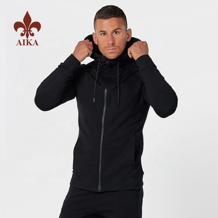 Висококачествено OEM спортно облекло по поръчка мъжки памучен спандекс черна празна качулка на едро