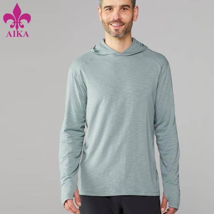 फिटनेस प्यान्ट पहिरनको लागि तातो बिक्री - अनुकूल फिटनेस कपडा टी शर्ट लामो बाहुला प्रिन्टिंग फिंगर होल लाइटवेट हुडी शर्ट मानिसका लागि - AIKA